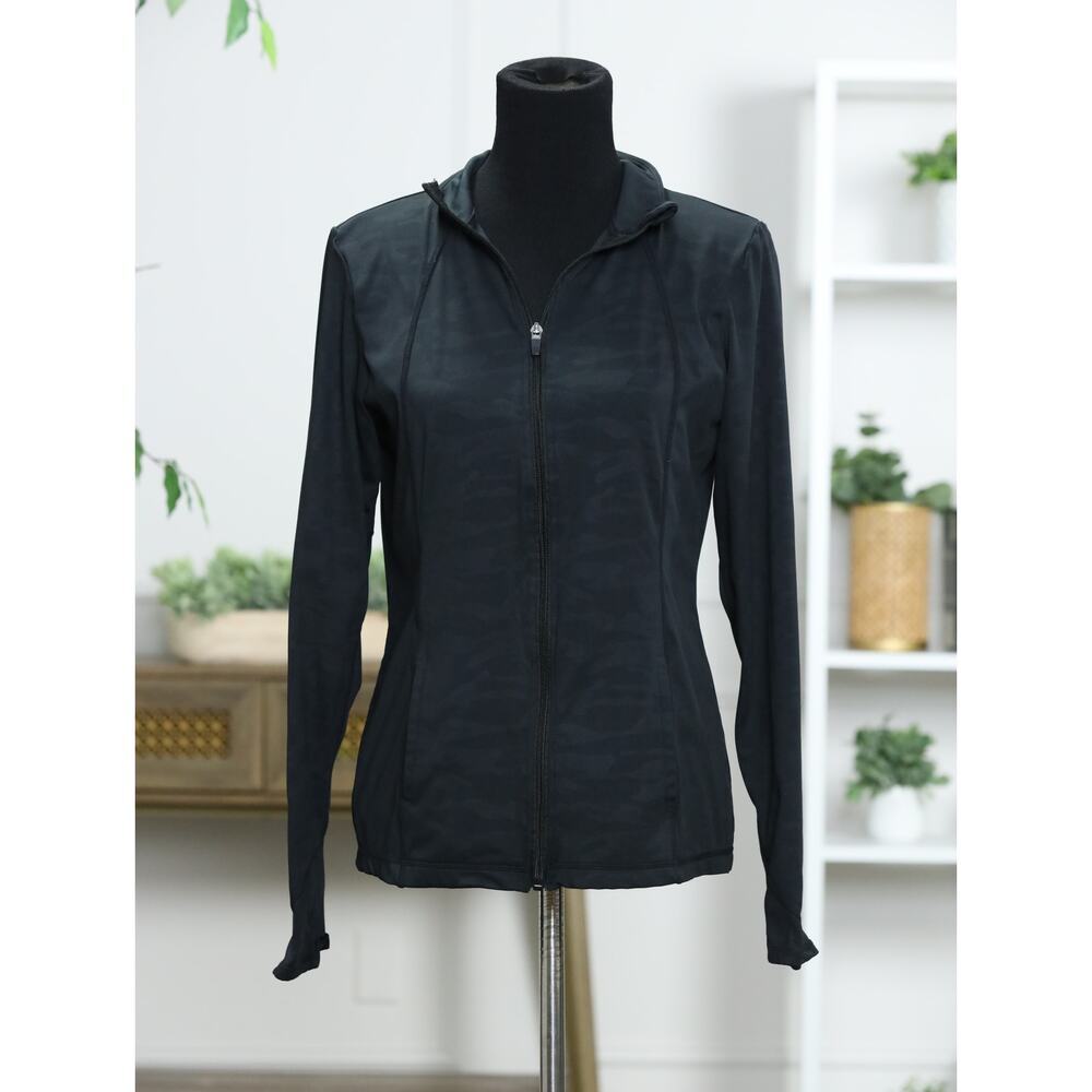 Laundry by Shelli Segal Black Camo Zip Up Jacket Athleisure Light Activewear - Picture 4 of 14